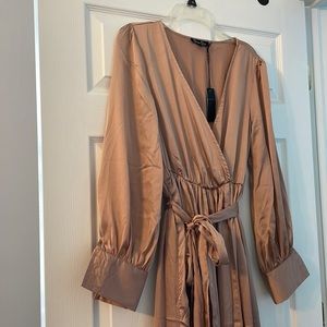 Champagne color long sleeve maxi formal dress